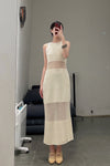 SWAYING/KNIT See-Through Panel Sleeveless Dress SW22SSL05 Apricot PS49